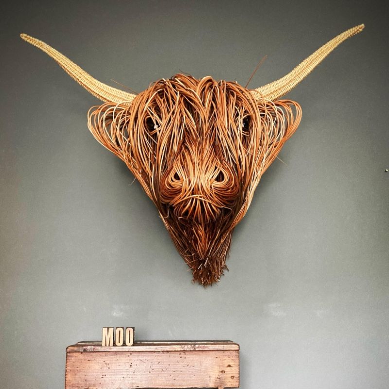 Cow Head Wall Sculpture Handcrafted Natural Fiber Lightweight