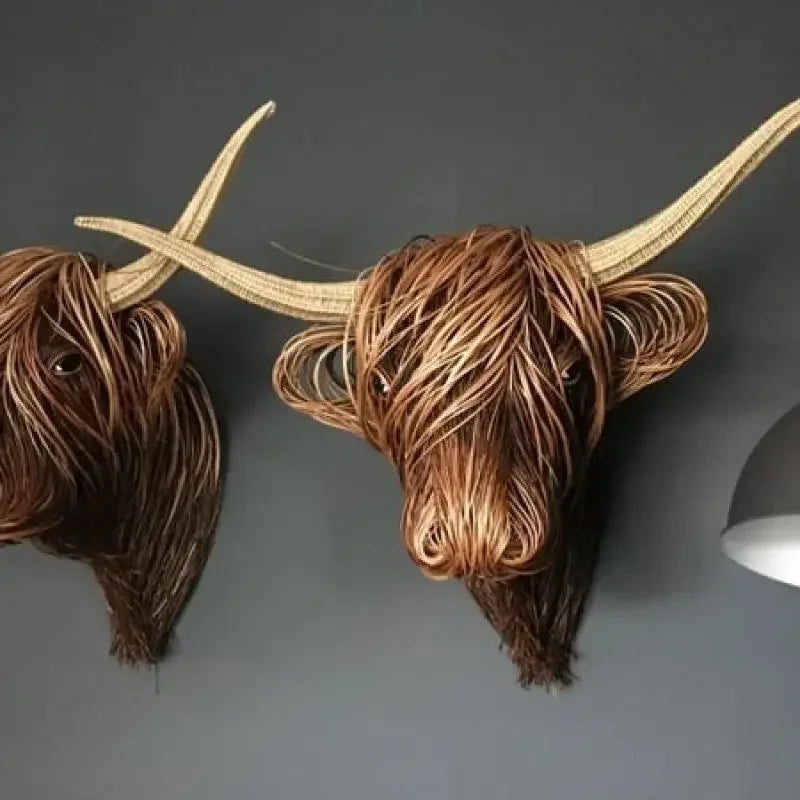 Cow Head Wall Sculpture Handcrafted Natural Fiber Lightweight