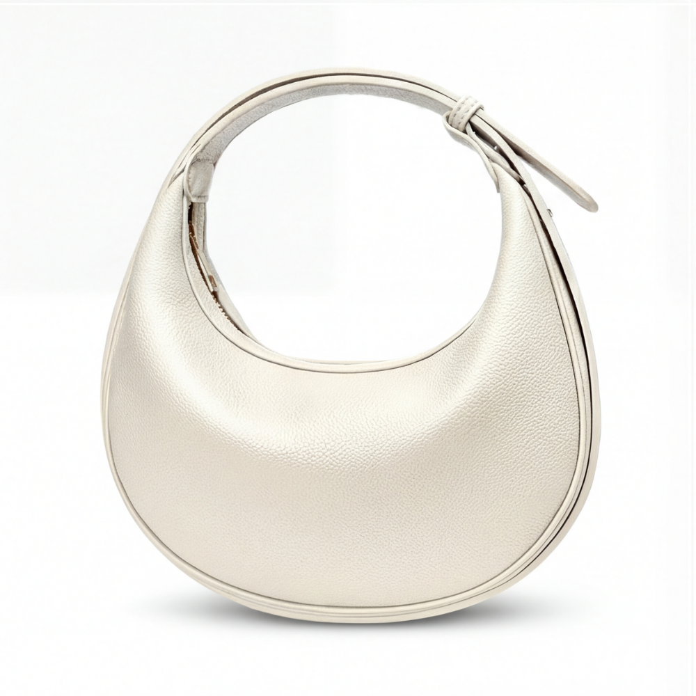 Crescent Shoulder Bag Textured PU Leather 3-Way Strap