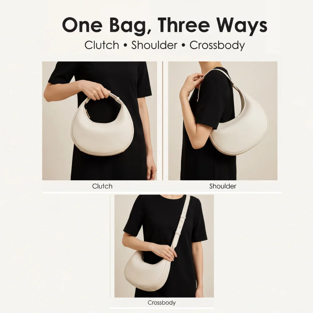 Crescent Shoulder Bag Three Carrying Styles Soft Faux Leather