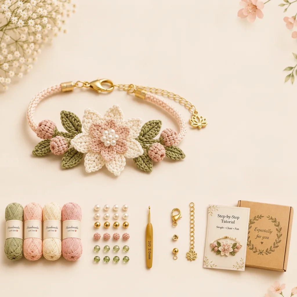 Crochet Bracelet Kit Complete Materials Beads & Metal Clasps