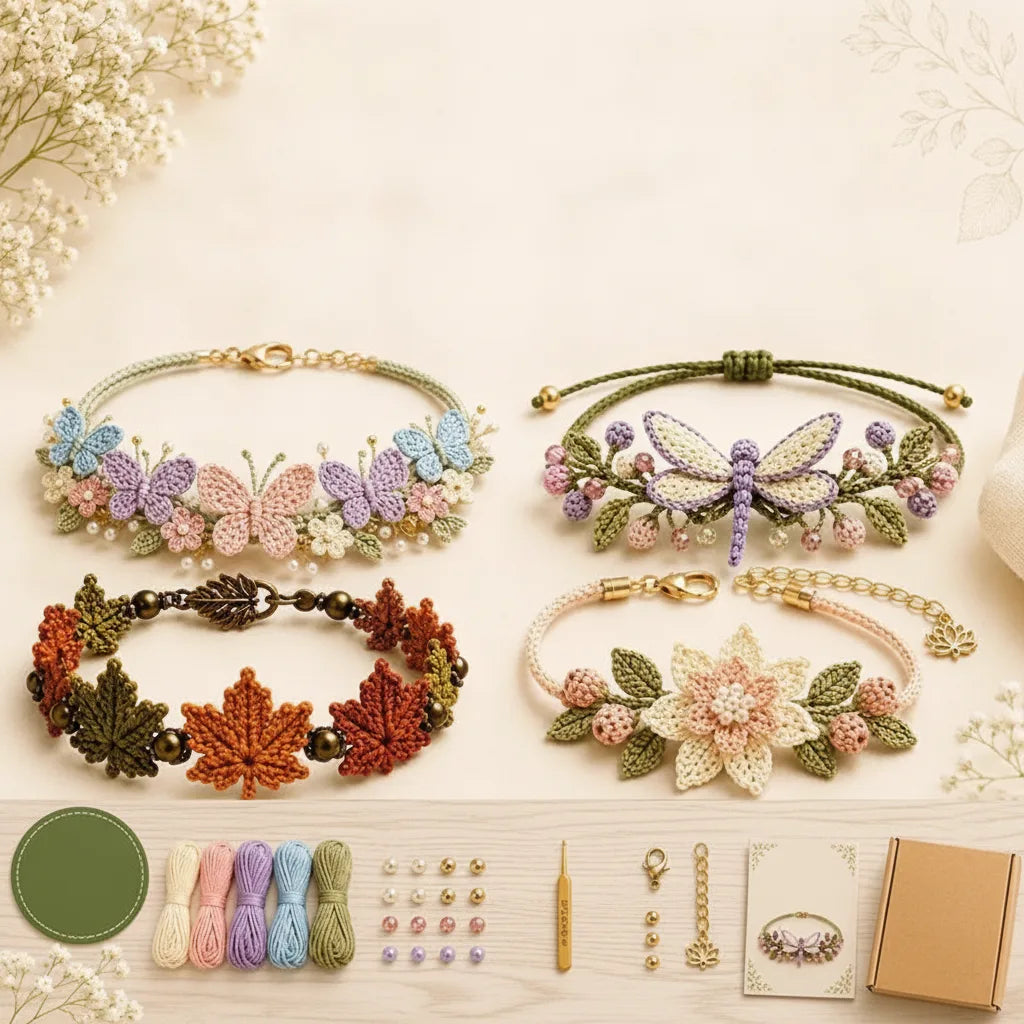 Crochet Bracelet Kit Complete Materials Beads & Metal Clasps