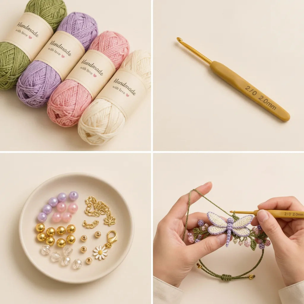 Crochet Bracelet Kit Complete Materials Beads & Metal Clasps