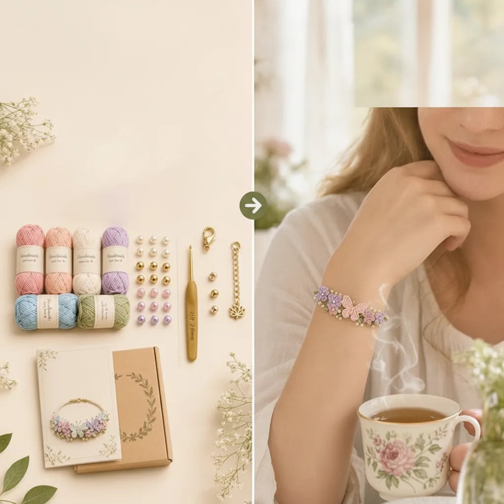 Crochet Bracelet Kit Complete Materials Beads & Metal Clasps