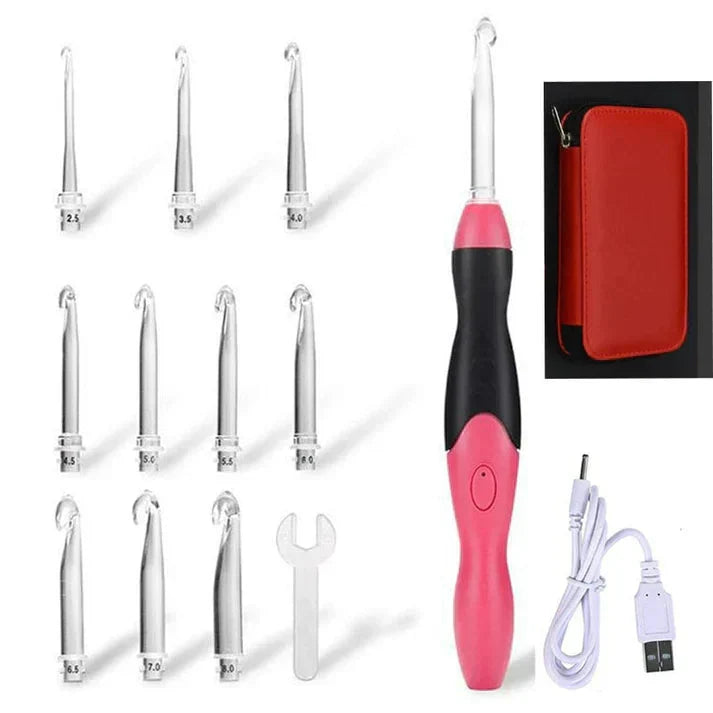 Crochet Hook Set Illuminated Tip Ergonomic Grip Interchangeable Heads