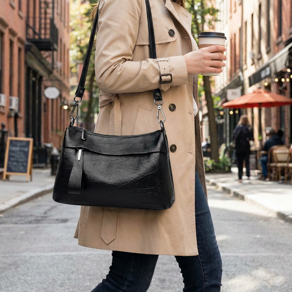 Crossbody Bag Faux Leather 3 Compartments & Adjustable Strap