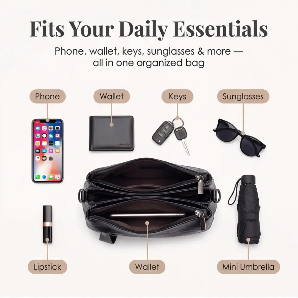 Crossbody Bag Faux Leather 3 Main Compartments Adjustable Strap