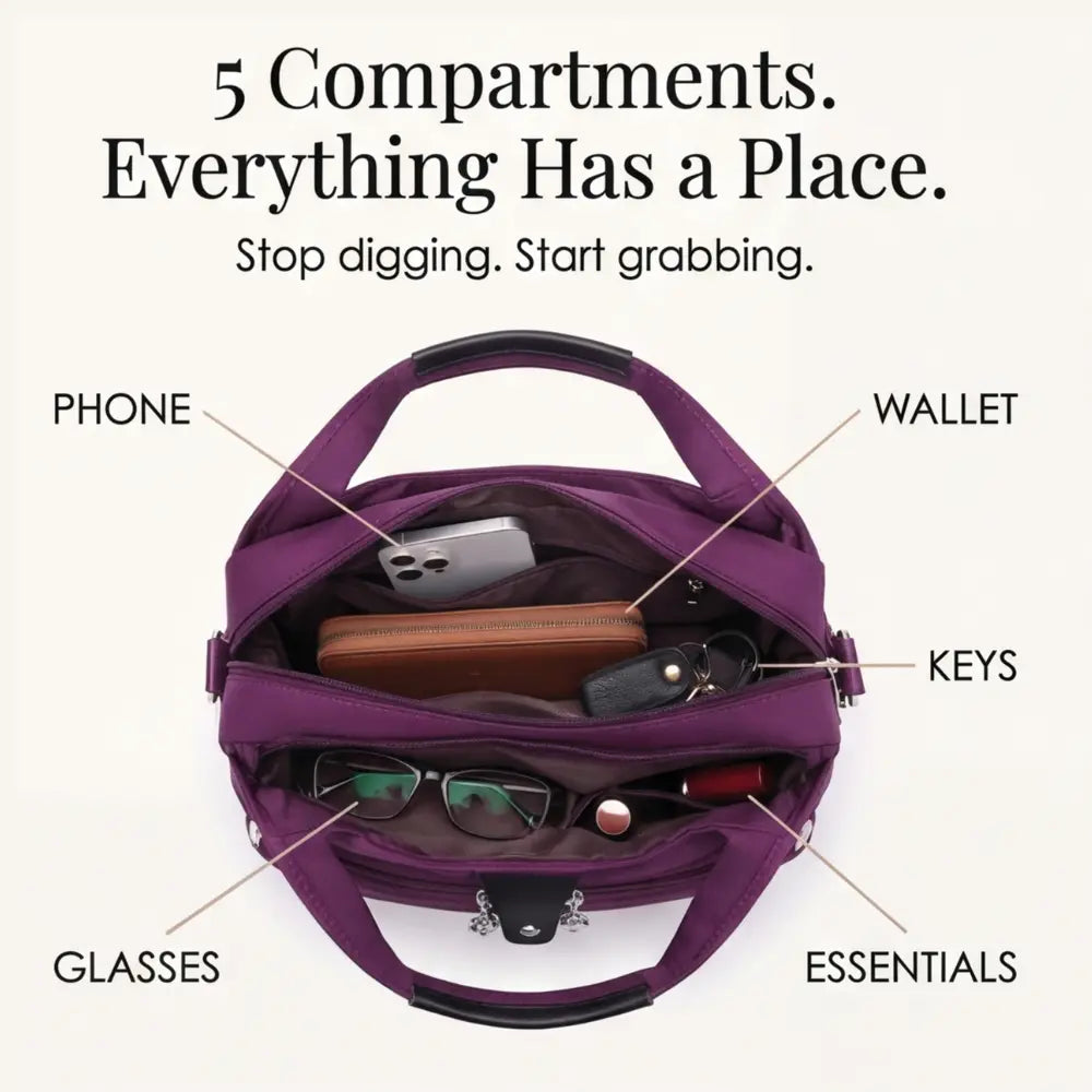 Crossbody Bag Five Zippered Compartments Hidden Anti-Theft Pocket & Water-Repellent
