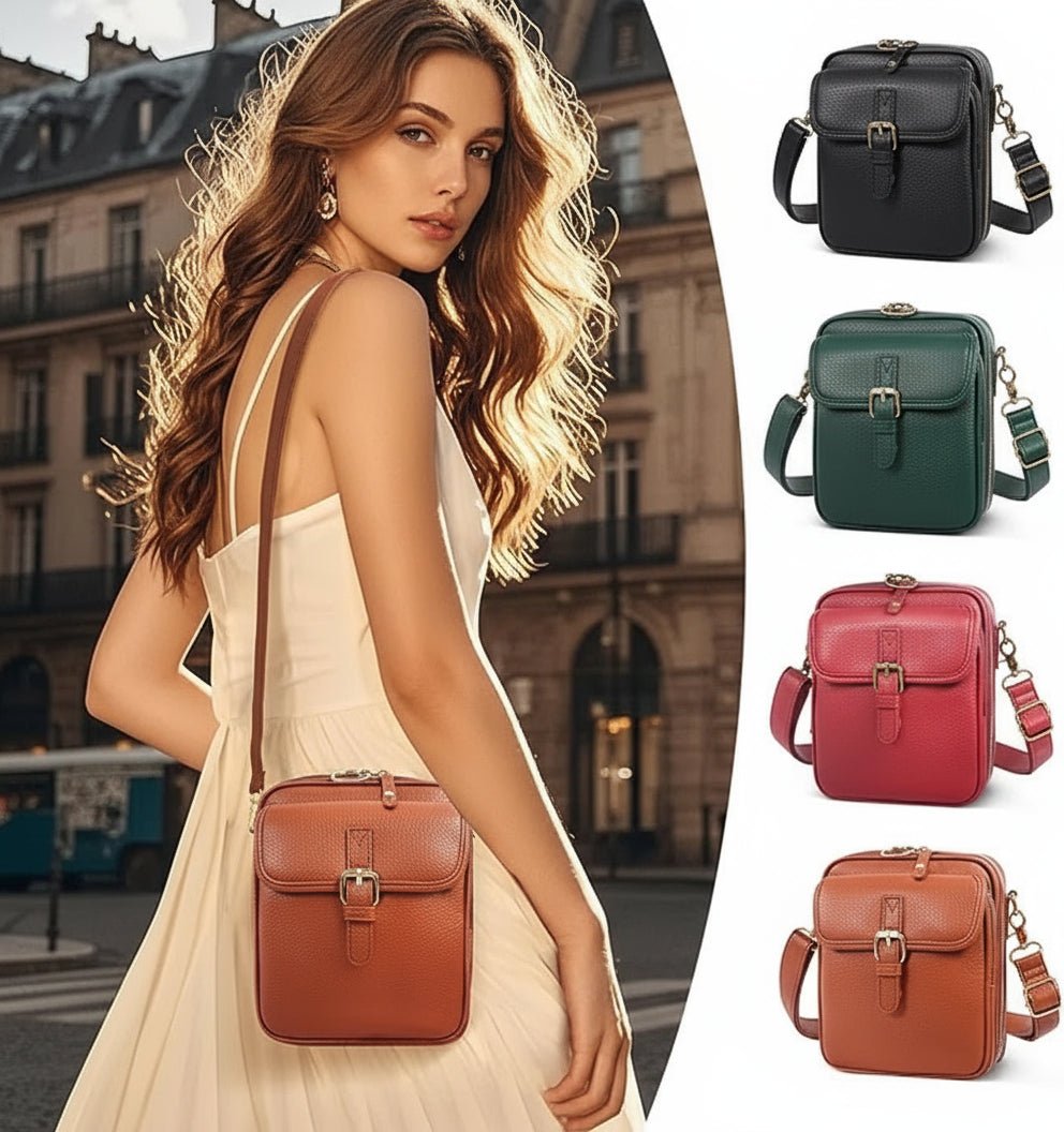 Crossbody Bag Grained Faux Leather Multiple Pockets