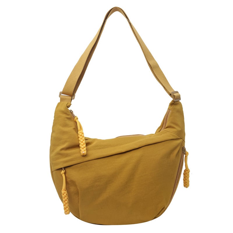 Crossbody Bag Nylon Multiple Zippered Compartments Adjustable Strap