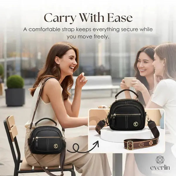 Crossbody Bag Slim Faux Leather Five Compartments Adjustable Strap
