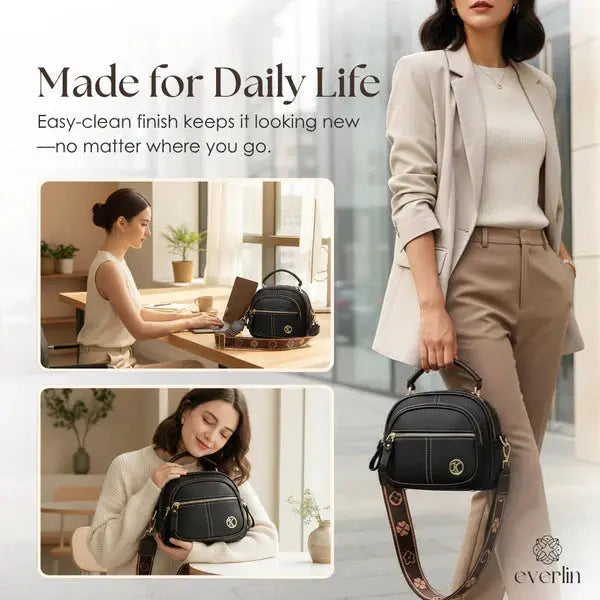 Crossbody Bag Slim Faux Leather Five Compartments Adjustable Strap