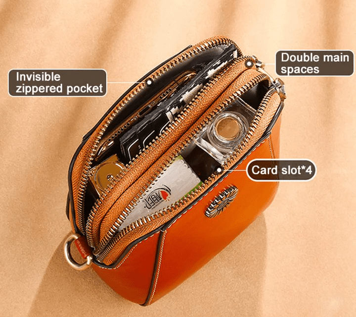 Crossbody Bag Vintage Leather-Look Multiple Compartments & Card Slots