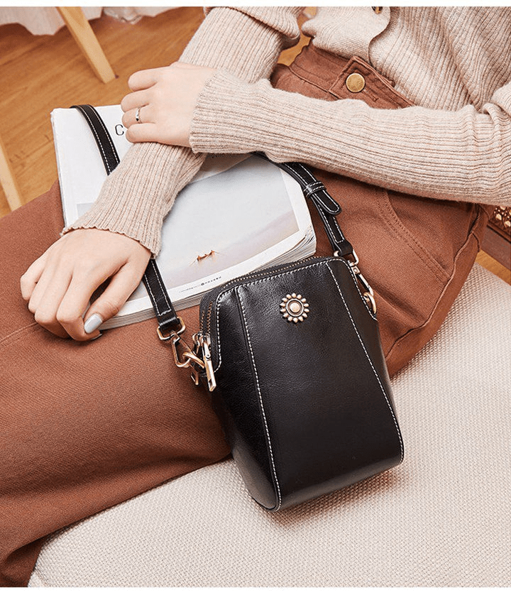 Crossbody Bag Vintage Leather-Look Multiple Compartments & Card Slots