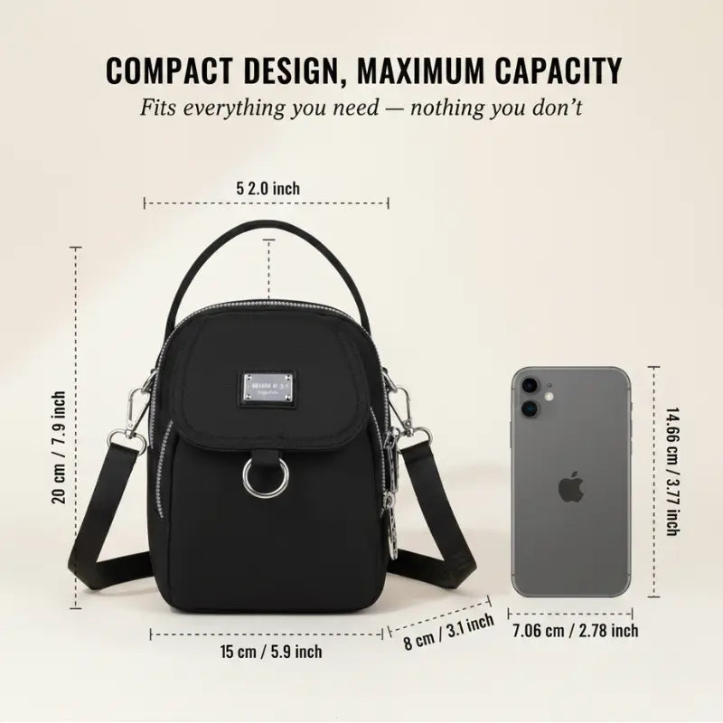Crossbody Bag Water-Repellent Oxford Multiple Zippered Compartments