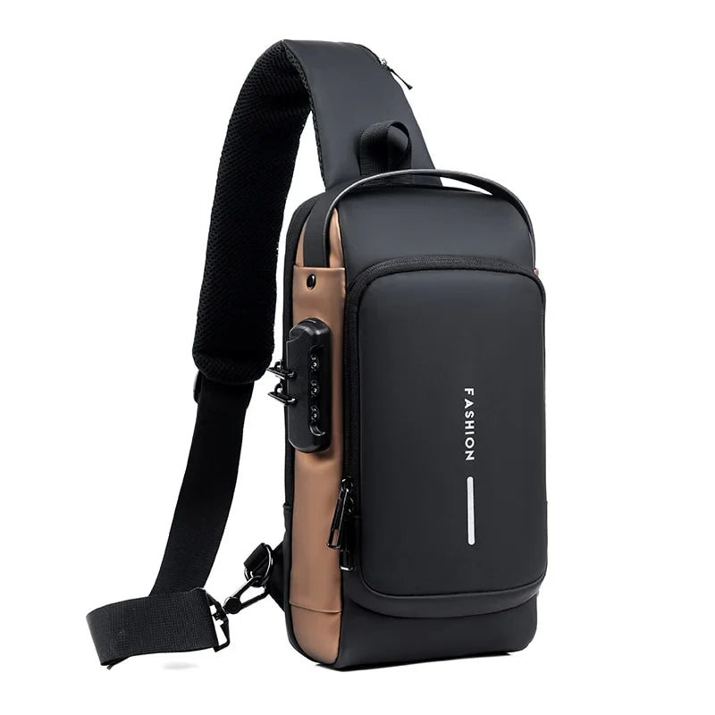 Crossbody Bag Water-Repellent USB Charging Port Combination Lock