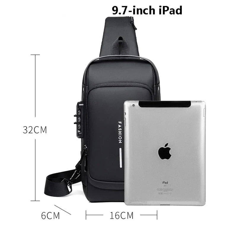 Crossbody Bag Water-Repellent USB Charging Port Combination Lock