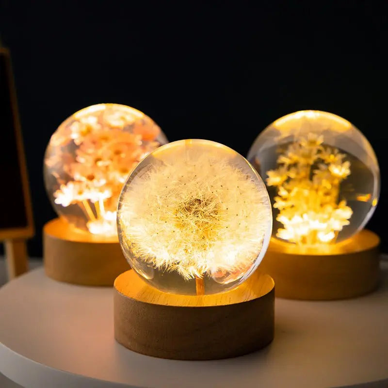 Crystal Ball Lamp 3D Flower Motif Warm White LED