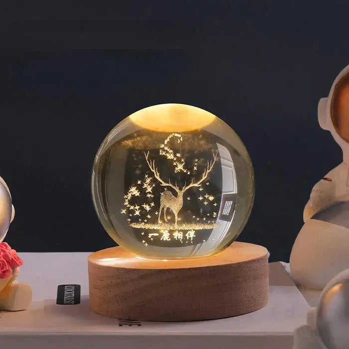 Crystal Ball Lamp 3D Laser-Engraved Warm LED USB-Powered