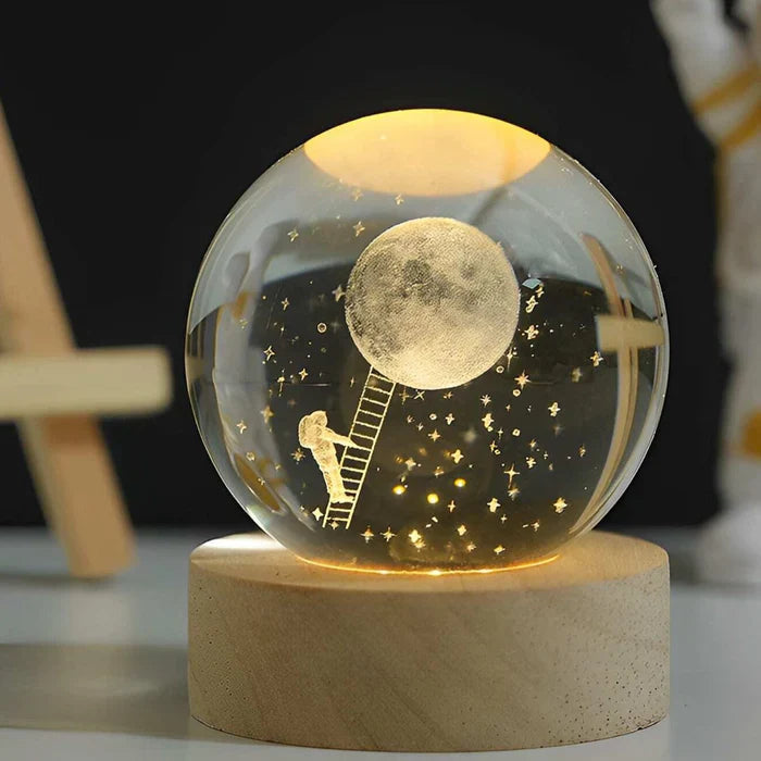 Crystal Ball Night Light 3D Engraved Warm White USB-Powered