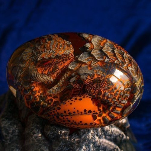 Crystal Egg Figurine Miniature Dragon Inside Clay & Epoxy