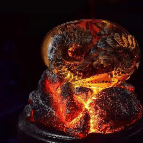 Crystal Egg Figurine Miniature Dragon Inside Clay & Epoxy
