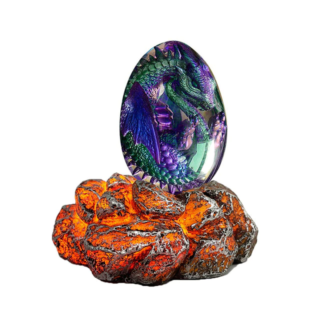Crystal Egg Figurine Miniature Dragon Inside Clay & Epoxy