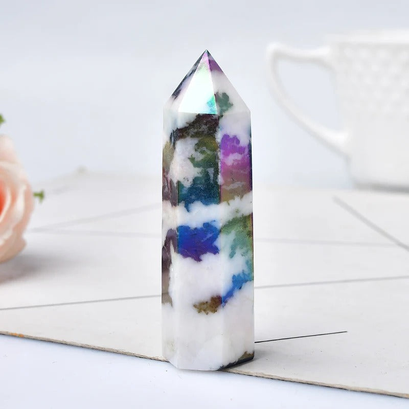 Crystal Point Polished Faceted Hexagonal Base 22 Inch