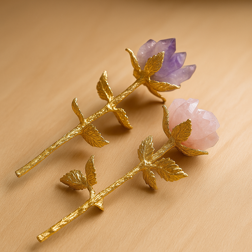 Crystal Rose Crystal Glass Desk Accent Natural Gemstone