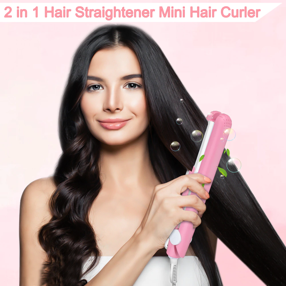 Curling Iron Ceramic Tourmaline Curler & Straightener Travel Size