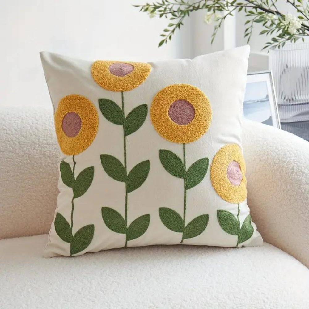 Cushion Cover Embroidered Botanical Microfiber-Cotton 45 x 45 cm