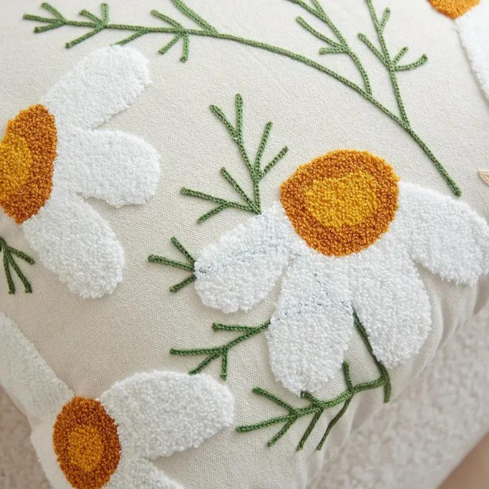 Cushion Cover Embroidered Botanical Microfiber-Cotton 45 x 45 cm