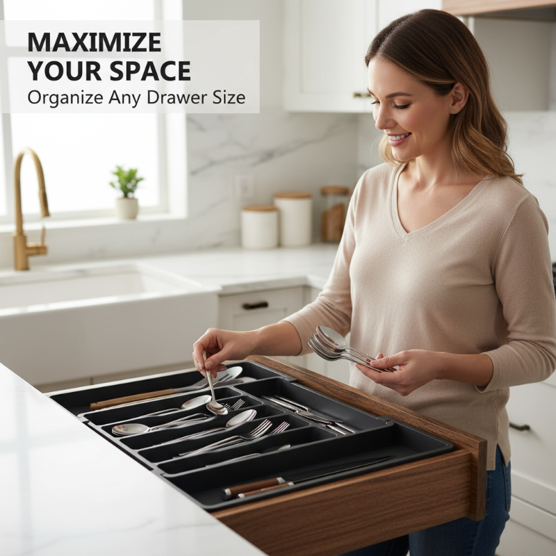 Cutlery Drawer Organizer Expandable Non-Slip Divided Compartments