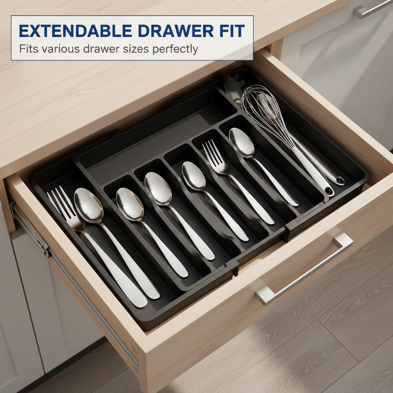 Cutlery Drawer Organizer Expandable Non-Slip Divided Compartments
