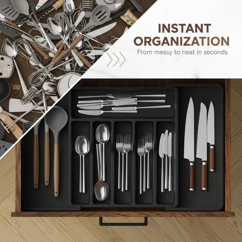 Cutlery Drawer Organizer Expandable Non-Slip Divided Compartments