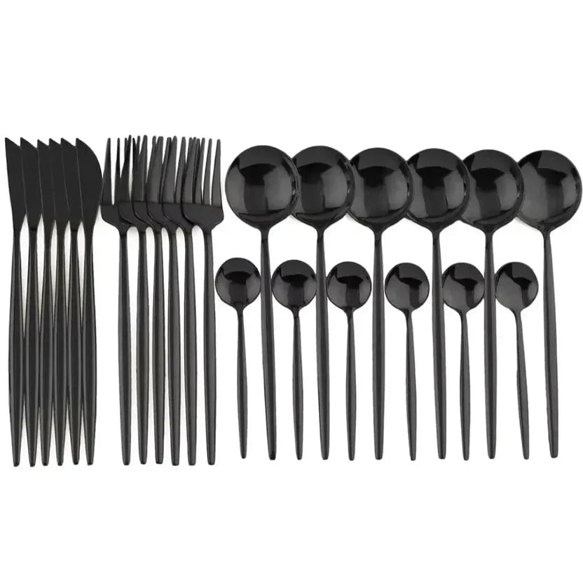 Cutlery Set Matte Black Stainless Steel 24-Piece