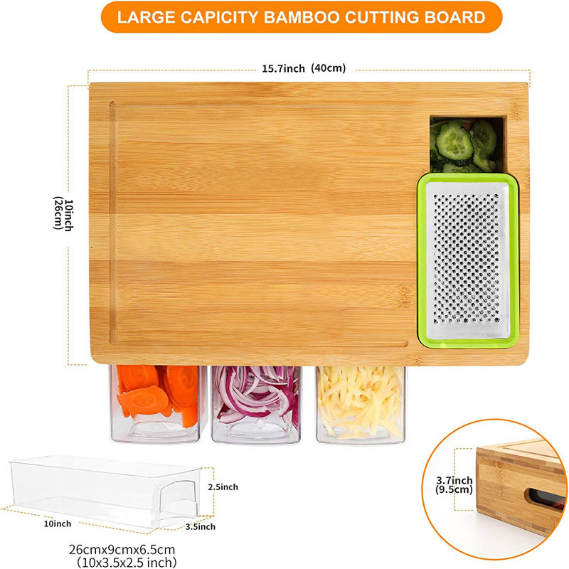 Cutting Board Bamboo Grater System & Pull-Out Storage
