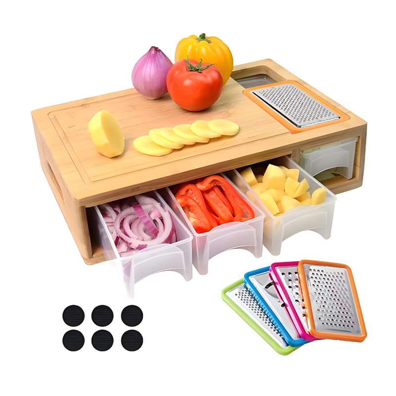 Cutting Board Bamboo Grater System & Pull-Out Storage