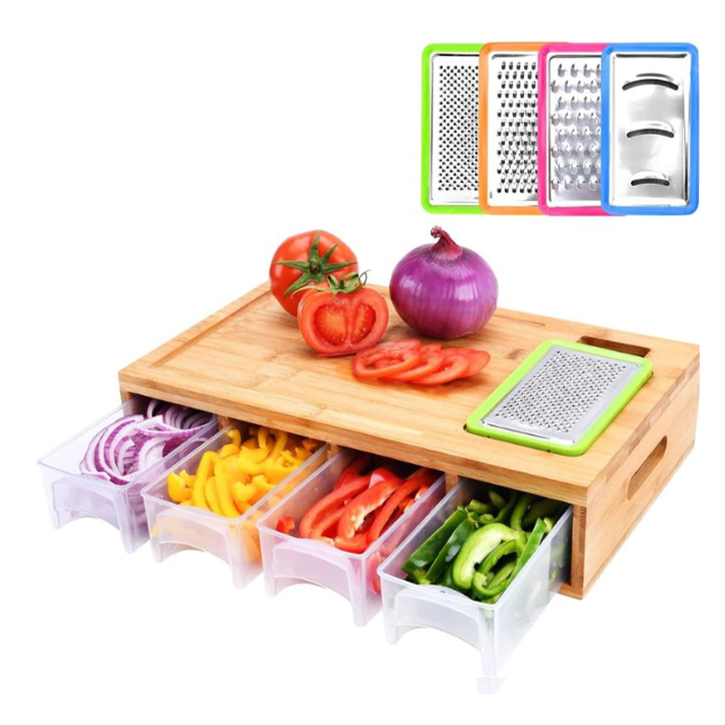 Cutting Board Bamboo Grater System & Pull-Out Storage