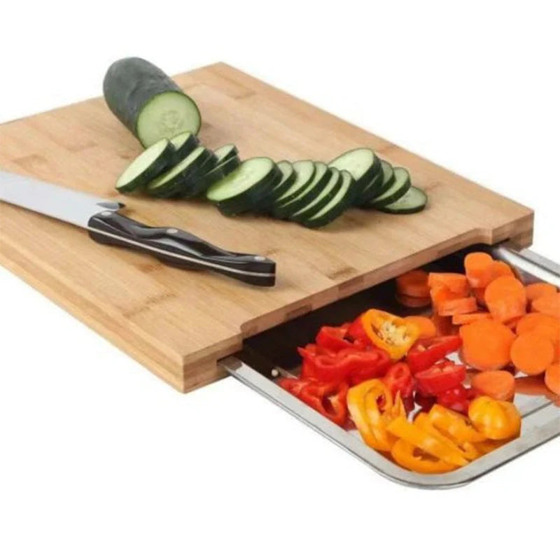 Cutting Board Bamboo With Retractable Stainless Steel Bowls