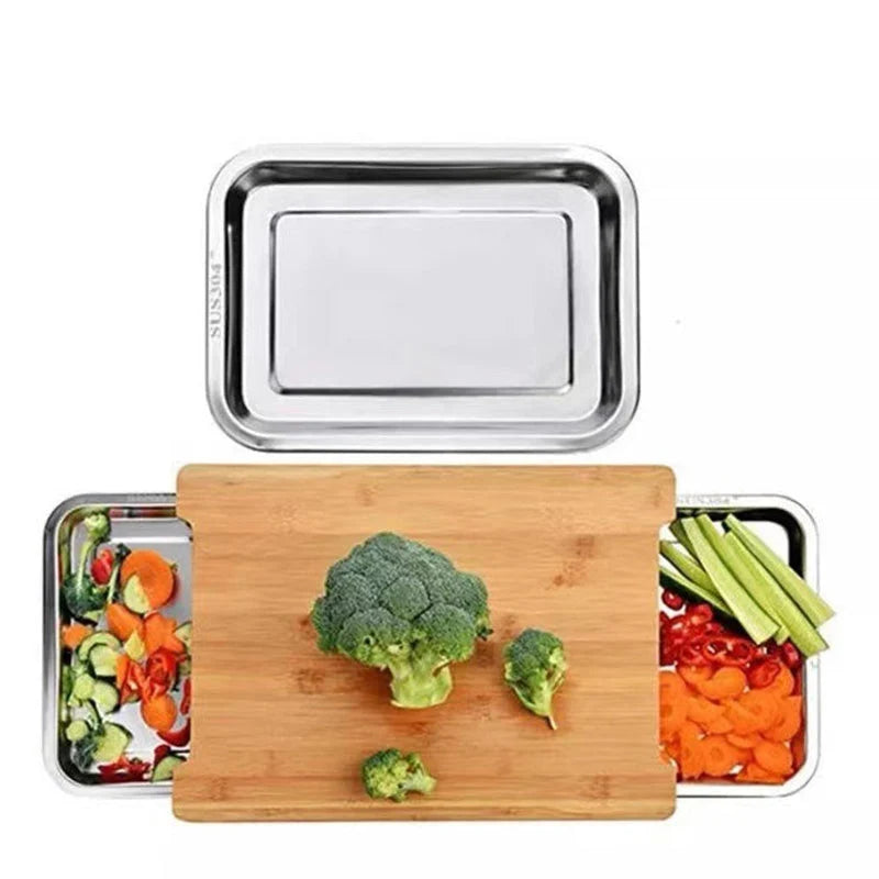 Cutting Board Bamboo With Retractable Stainless Steel Bowls
