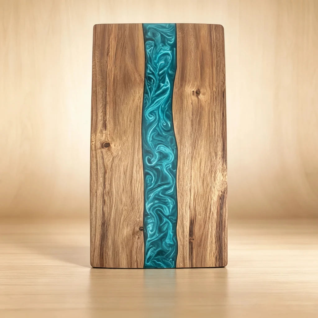 Cutting Board Natural Wood Turquoise Resin Inlay