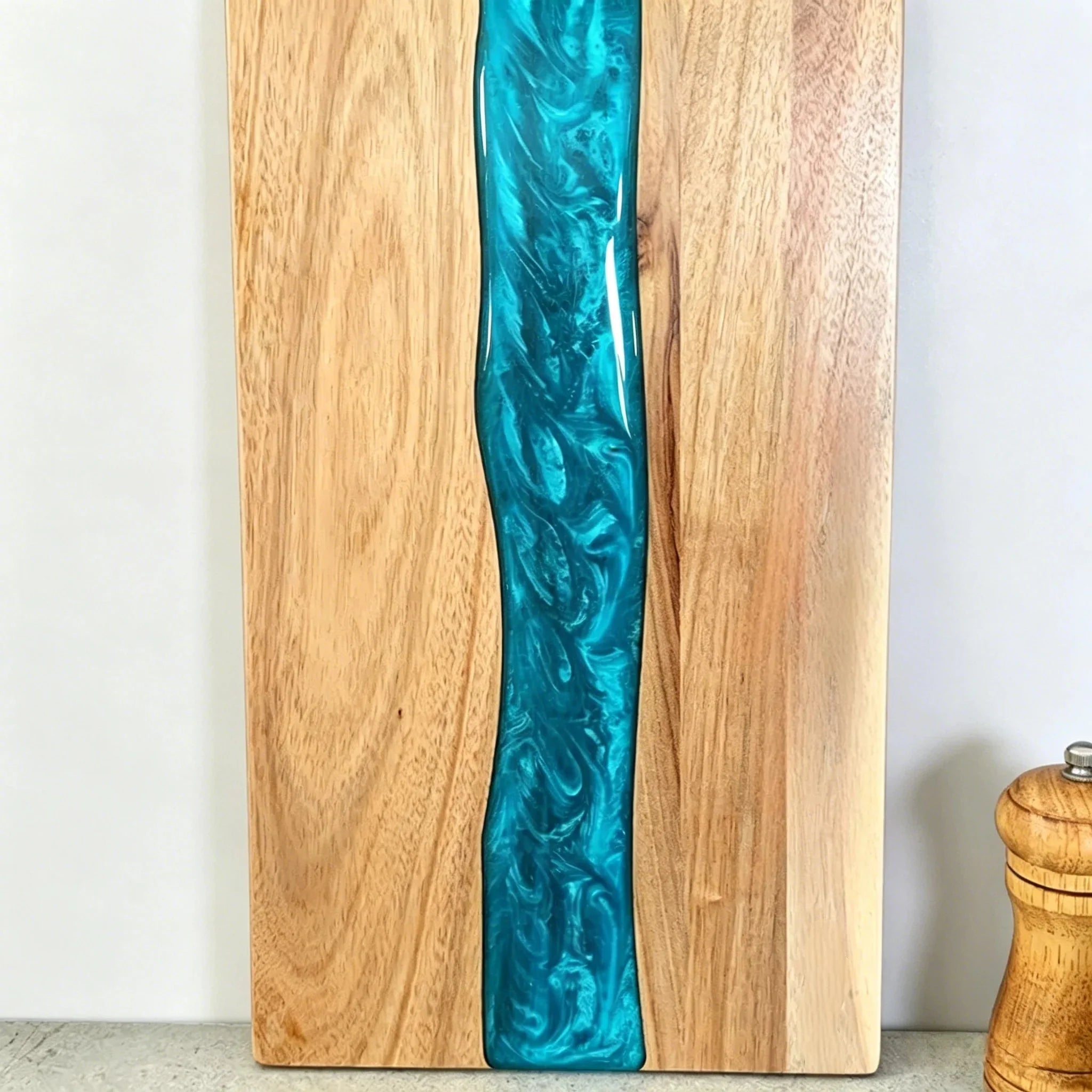 Cutting Board Natural Wood Turquoise Resin Inlay