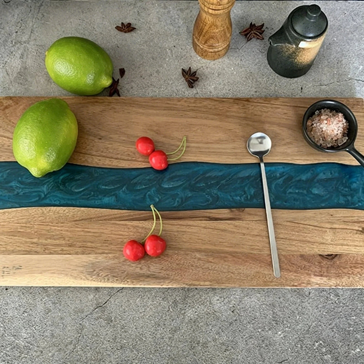 Cutting Board Natural Wood Turquoise Resin Inlay