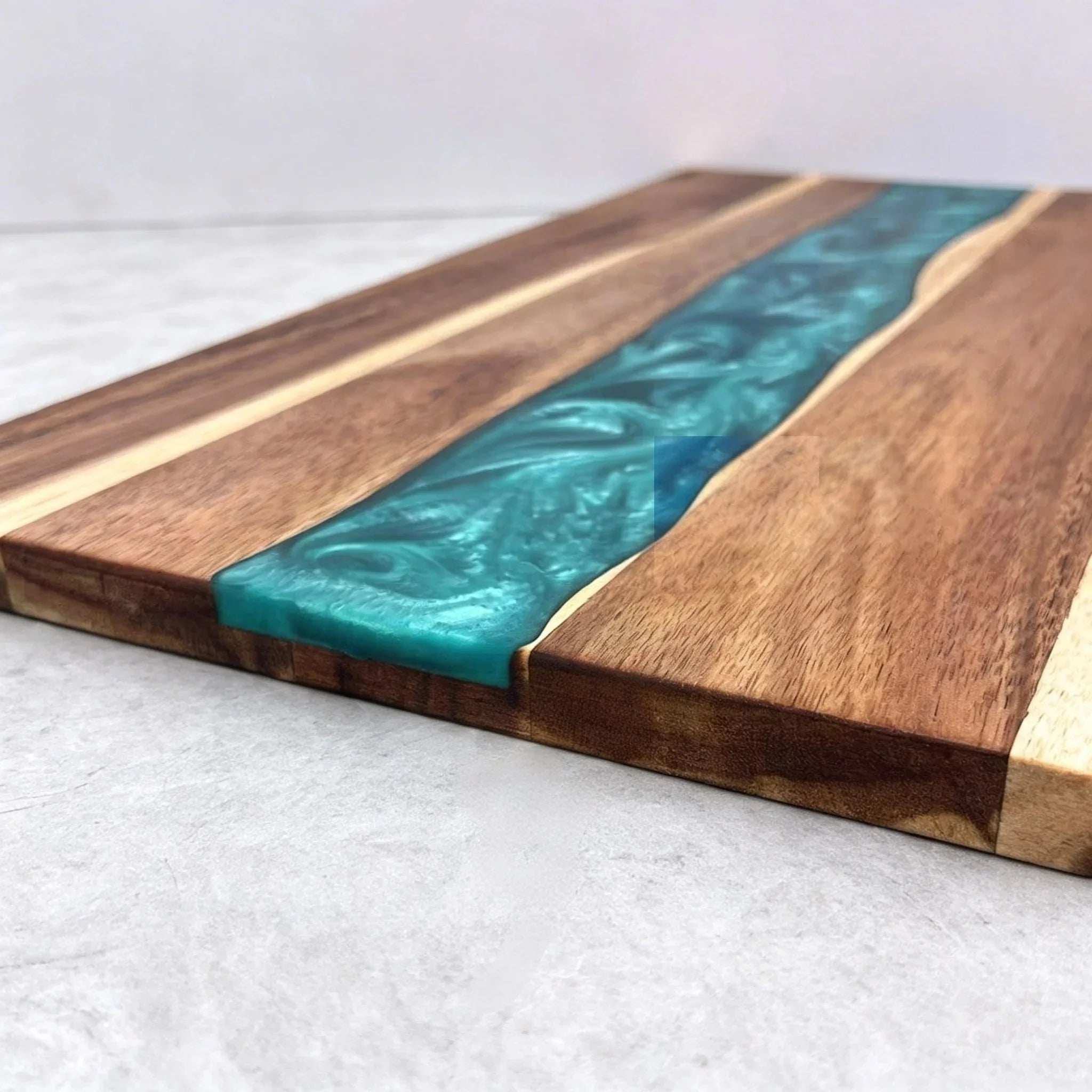 Cutting Board Natural Wood Turquoise Resin Inlay