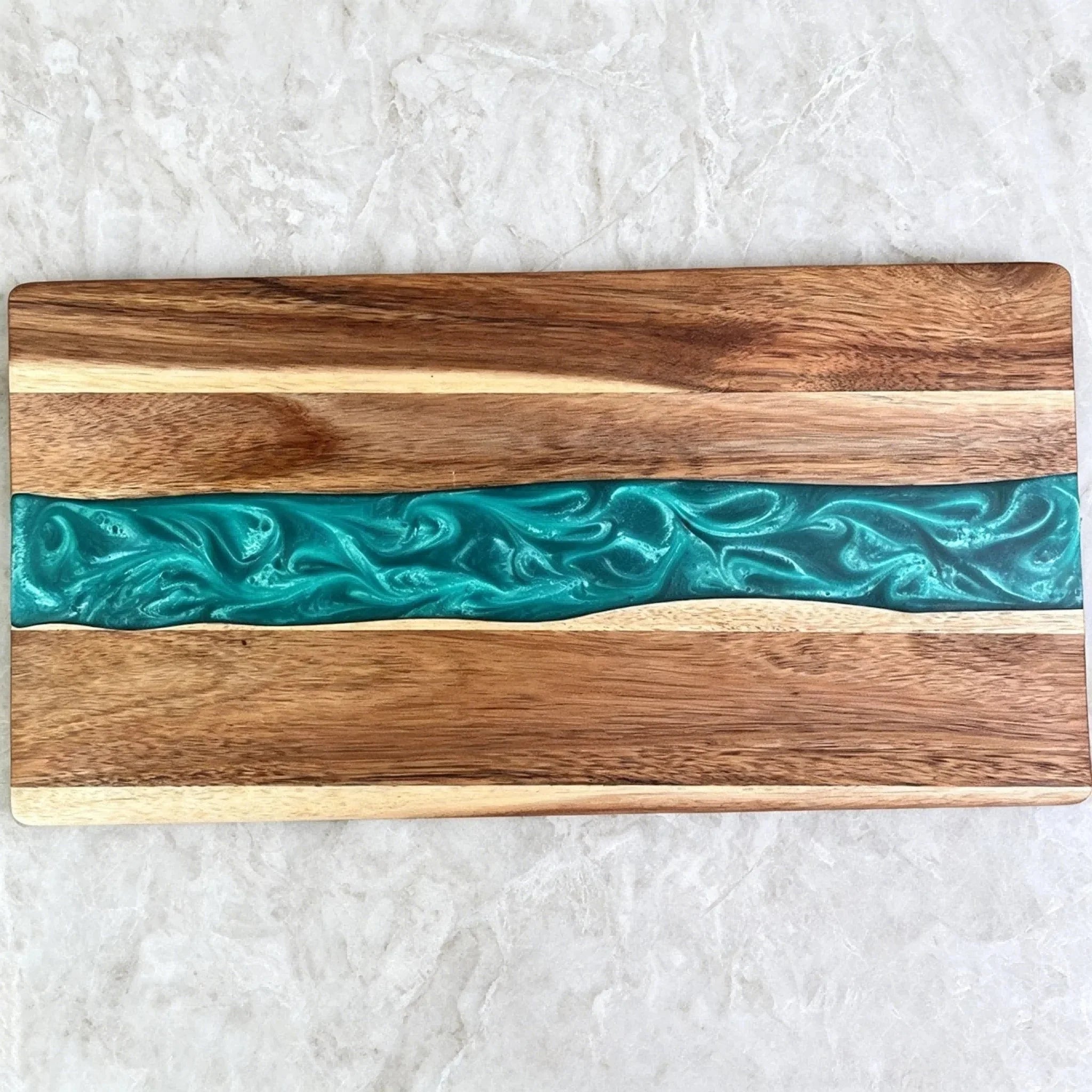 Cutting Board Natural Wood Turquoise Resin Inlay