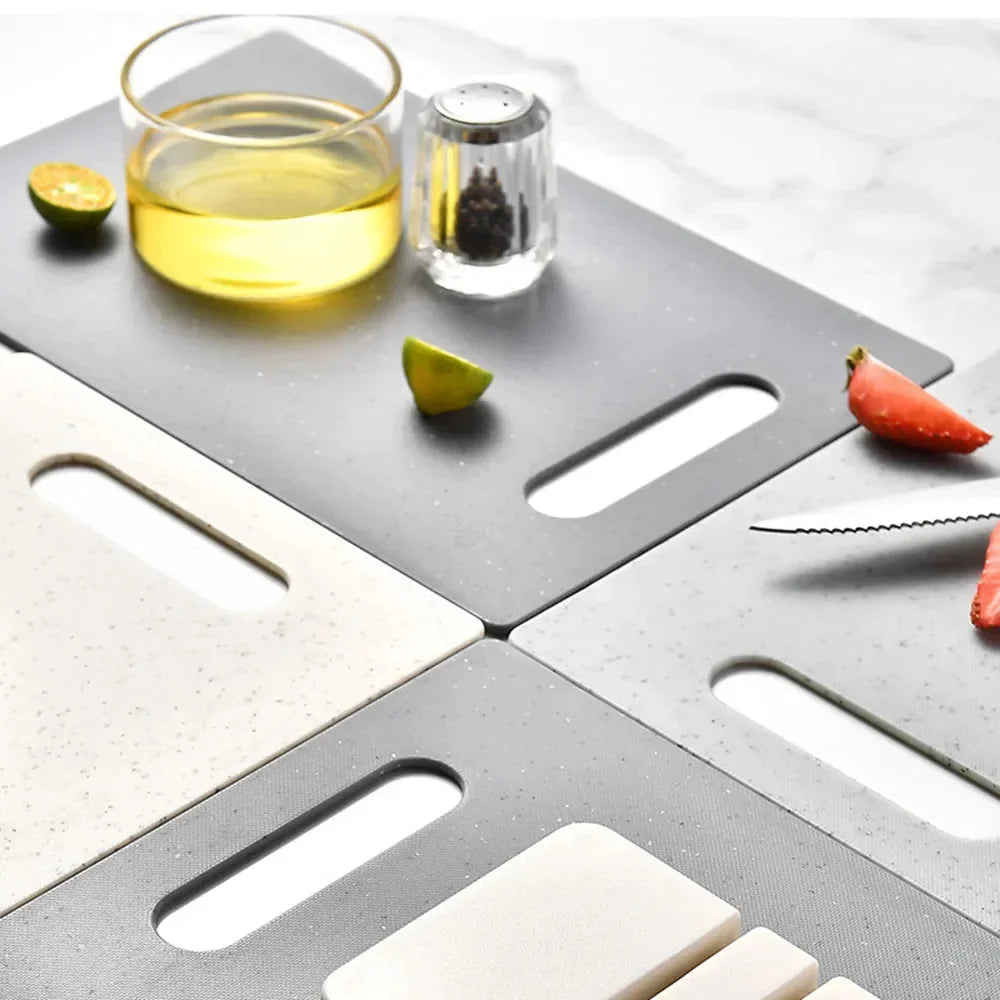 Cutting Board Set Double-Sided Marble Look Space-Saving Holder