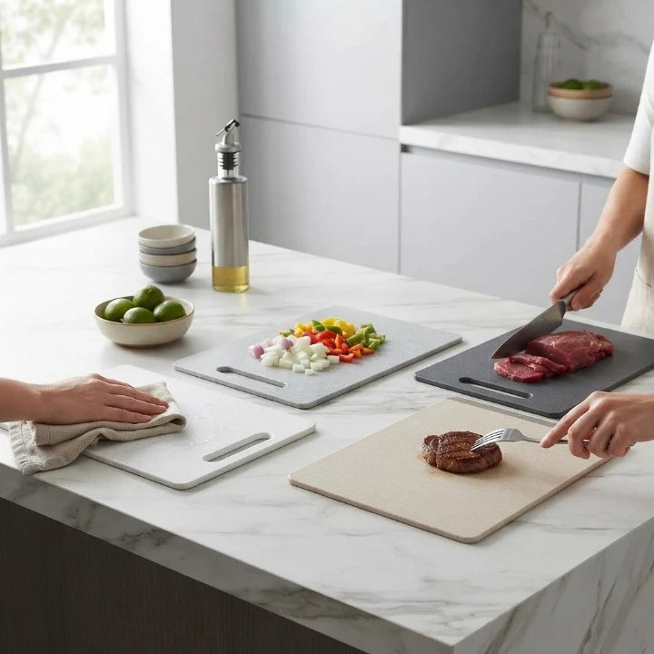 Cutting Board Set Double-Sided Marble Look Space-Saving Holder
