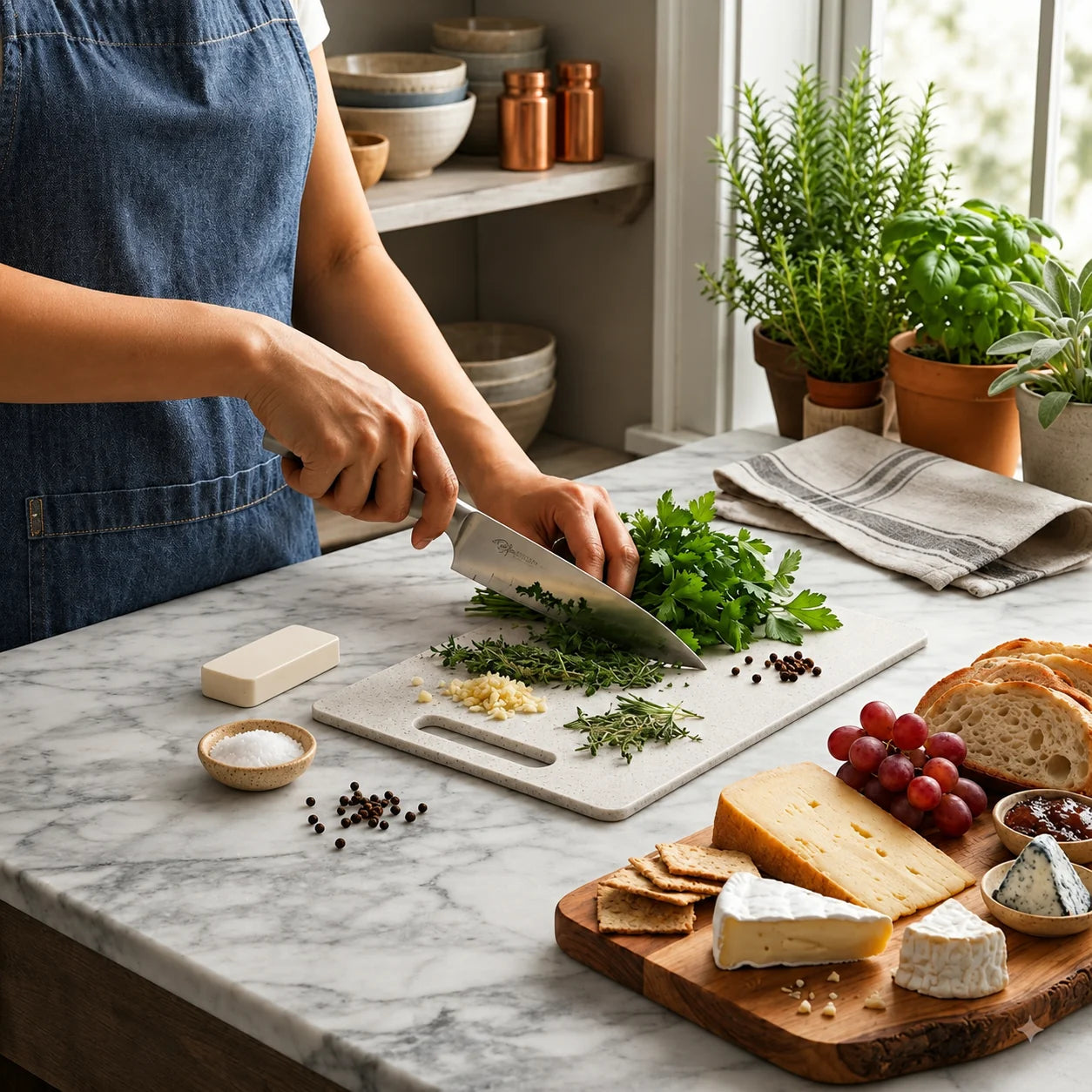 Cutting Board Set Double-Sided Marble Look Space-Saving Holder