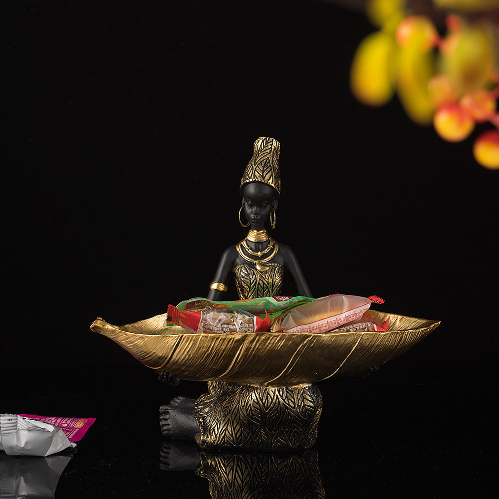 Decorative Bowl Leaf-Shaped Handcrafted Black & Gold